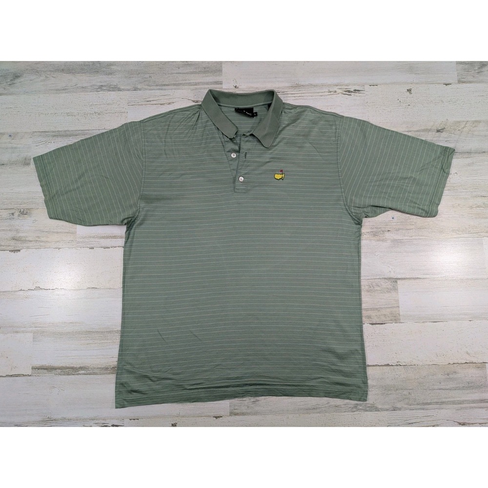Clubhouse Collection Polo Shirt Mens Large Green Striped Masters Logo Italy